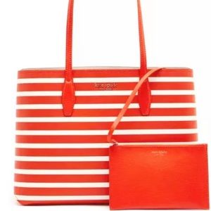 NWT Kate Spade All Day Sailing Stripe Large Tote + Wristlet Tamarillo Orange…